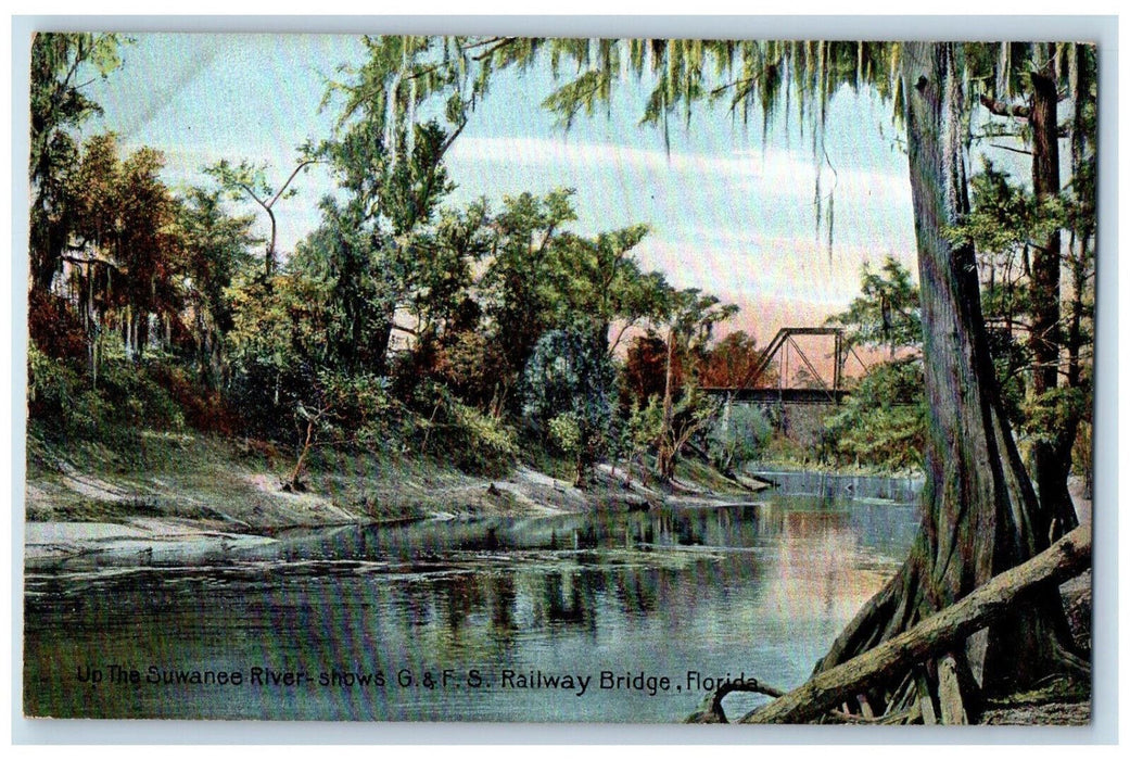 c1910 Up The Suwanee River Shows G & F.S. Railway Bridge Florida FL Postcard