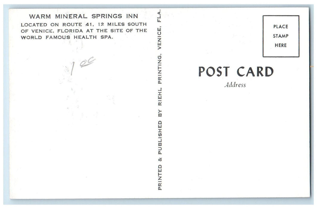 c1950's Warm Mineral Springs Inn Health Spa Venice Florida FL Postcard