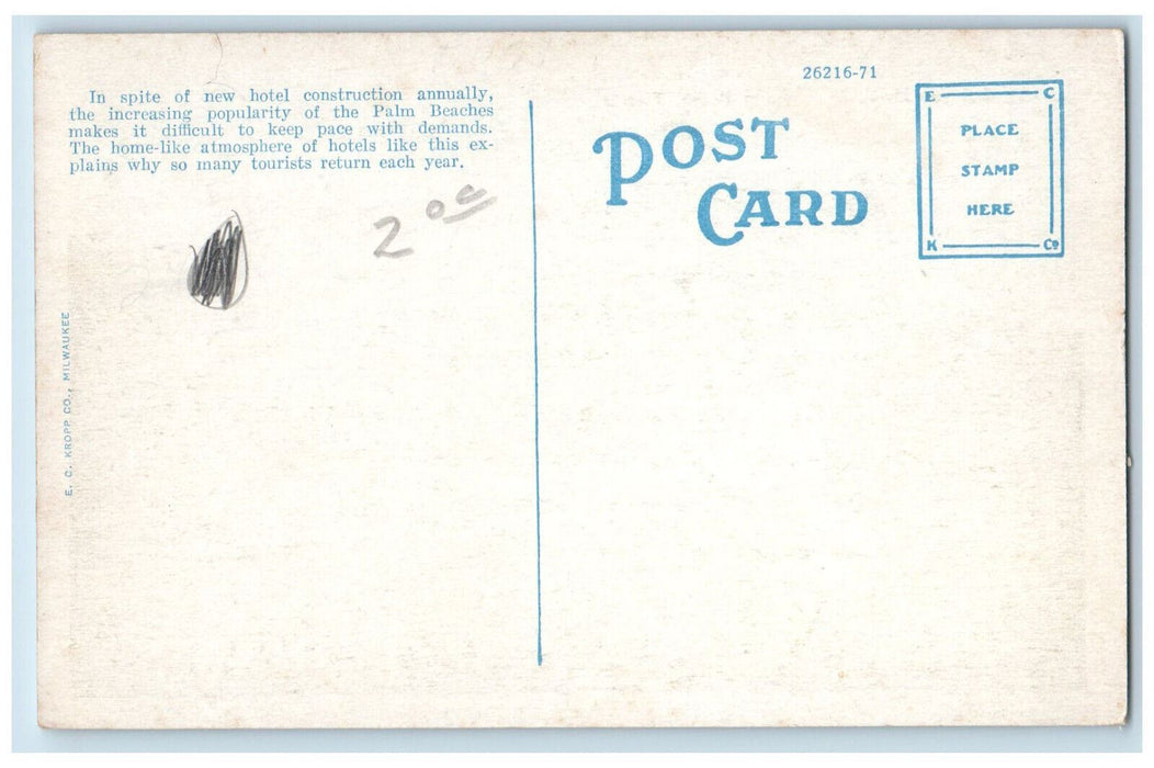 c1920's Salt Air Hotel West Palm Beach Florida FL Antique Unposted Postcard