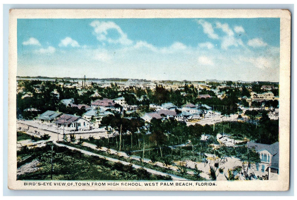 c1930's Bird's Eye View of Town From High School West Palm Beach FL Postcard