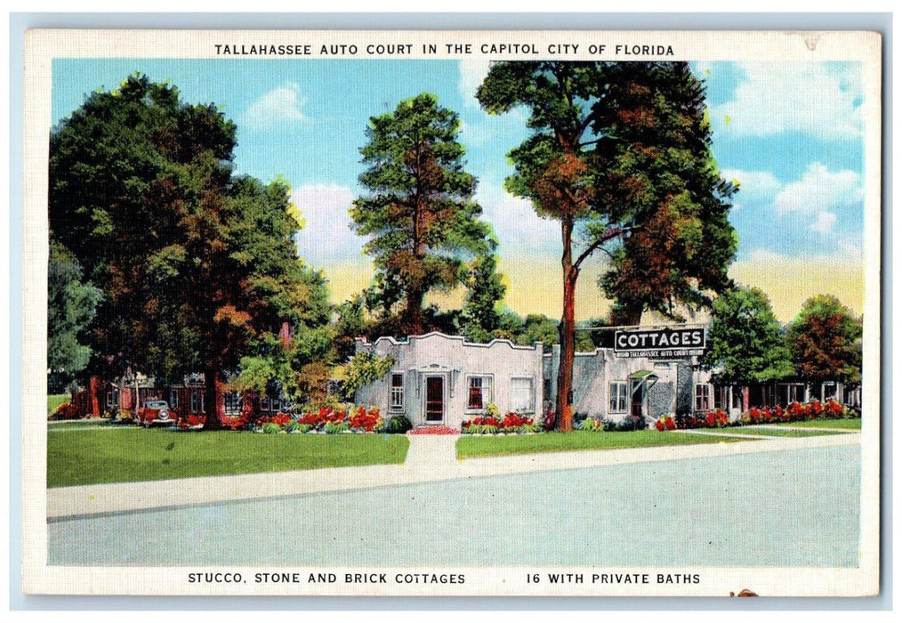 c1930's Tallahassee Auto Court in the Capitol City of Florida FL Postcard