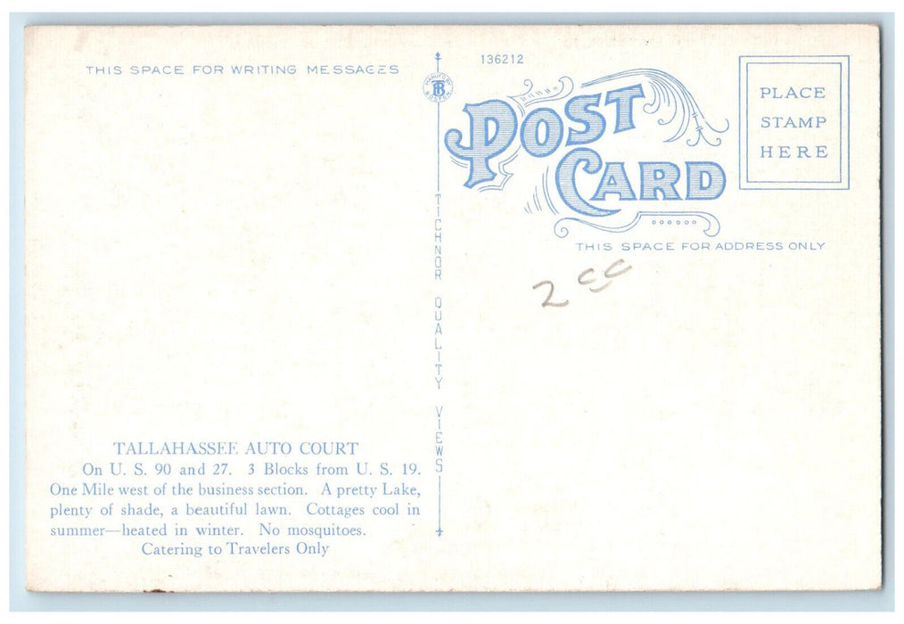 c1930's Tallahassee Auto Court in the Capitol City of Florida FL Postcard
