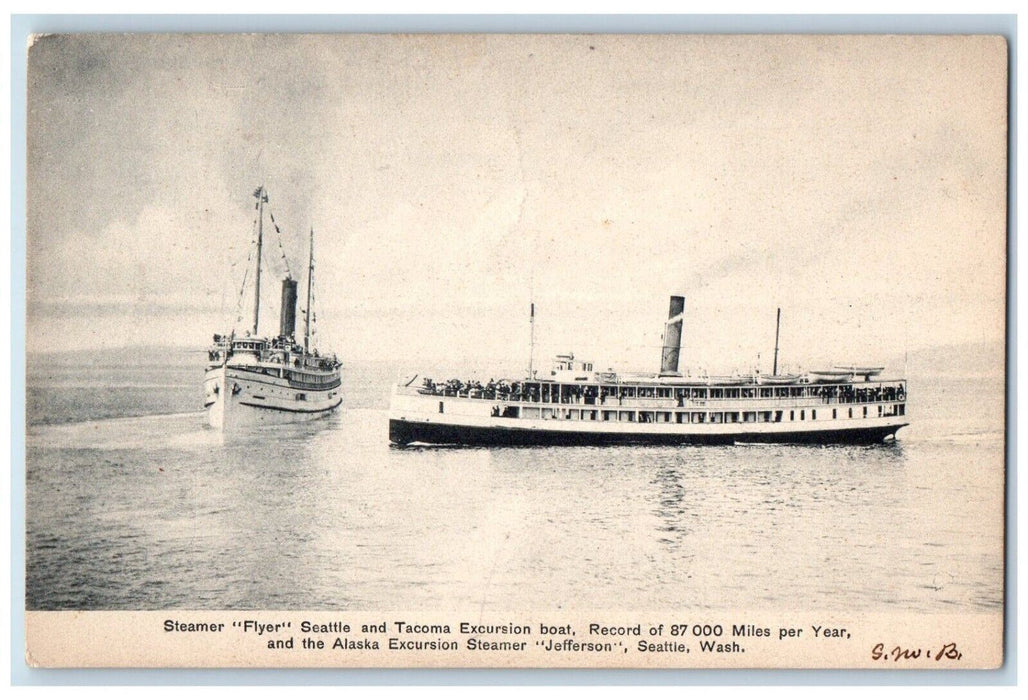 c1910 Steamer Flyer Seattle & Tacoma Excursion Boat Seattle Washington Postcard