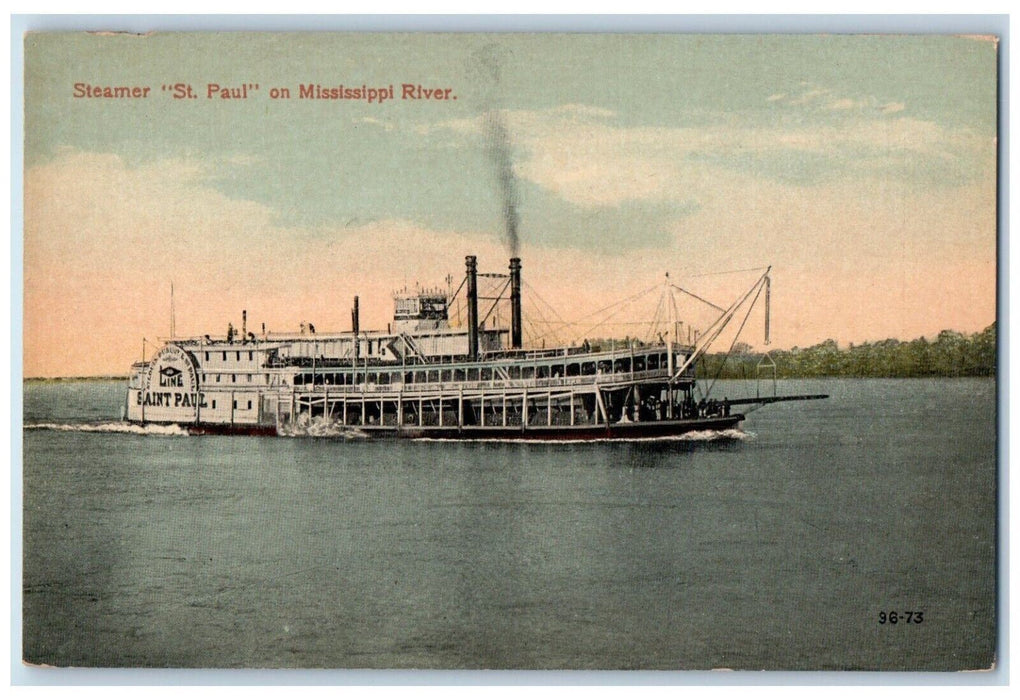 c1910 Steamer St Paul Mississippi River Ferry Antique Vintage Unposted Postcard