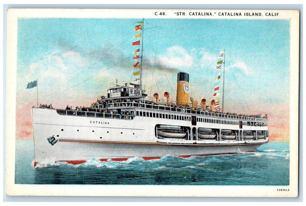 c1920 Steamer Catalina Cruise Ferry Ship Catalina Island California CA Postcard