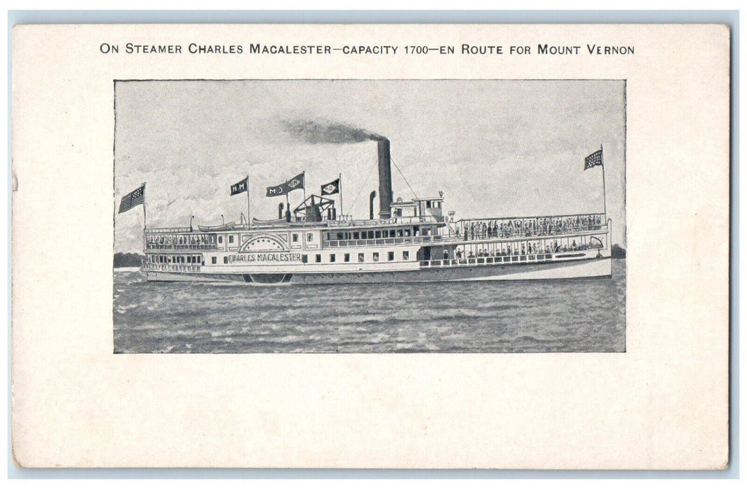 1898 Steamer Charles Macalester En Route Mount Vernon Vintage Antique Postcard