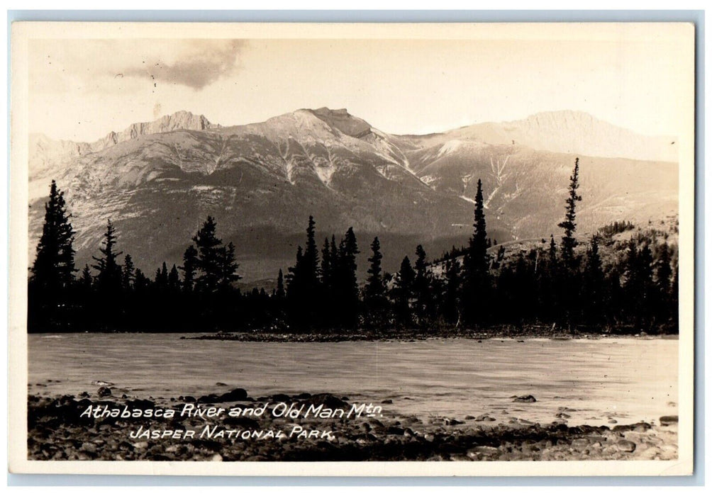 Athabasca River Old Man Mtn. Jasper National Park Canada RPPC Photo Postcard