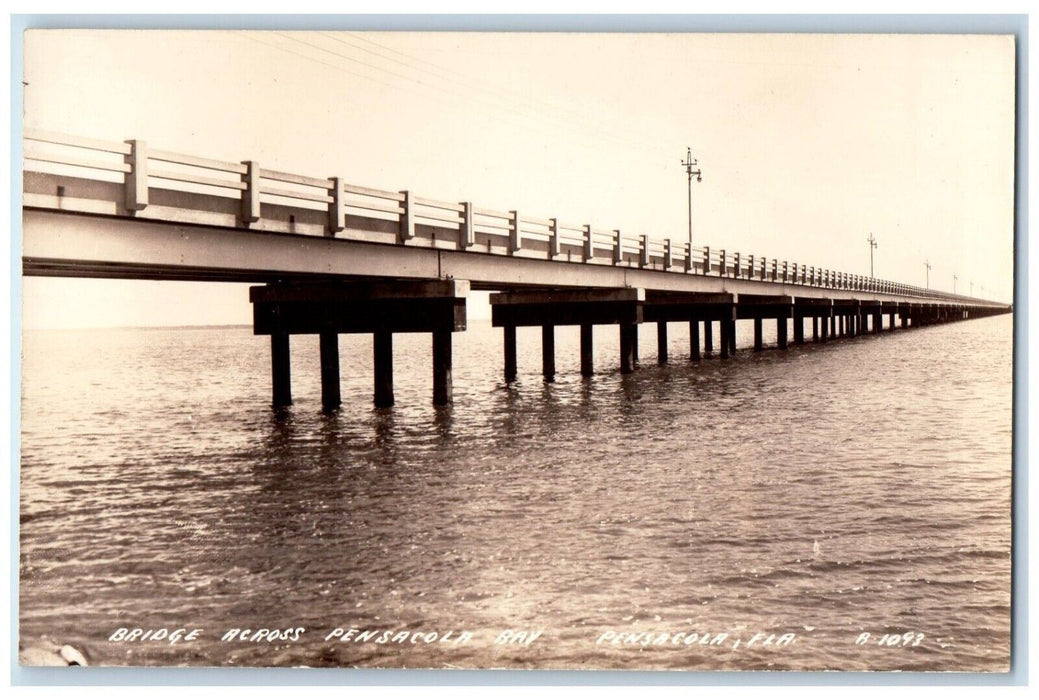 c1940's Bridge Across Pensacola Bay Pensacola Florida FL RPPC Photo Postcard
