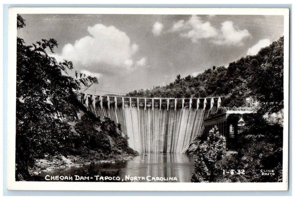 c1940's Cheoah Dam Tapoco North Carolina NC, Waterfalls RPPC Photo Postcard