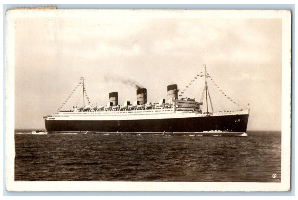 1942 RMS Queen Mary Cunard White Star Line Steamer Ship RPPC Photo Postcard