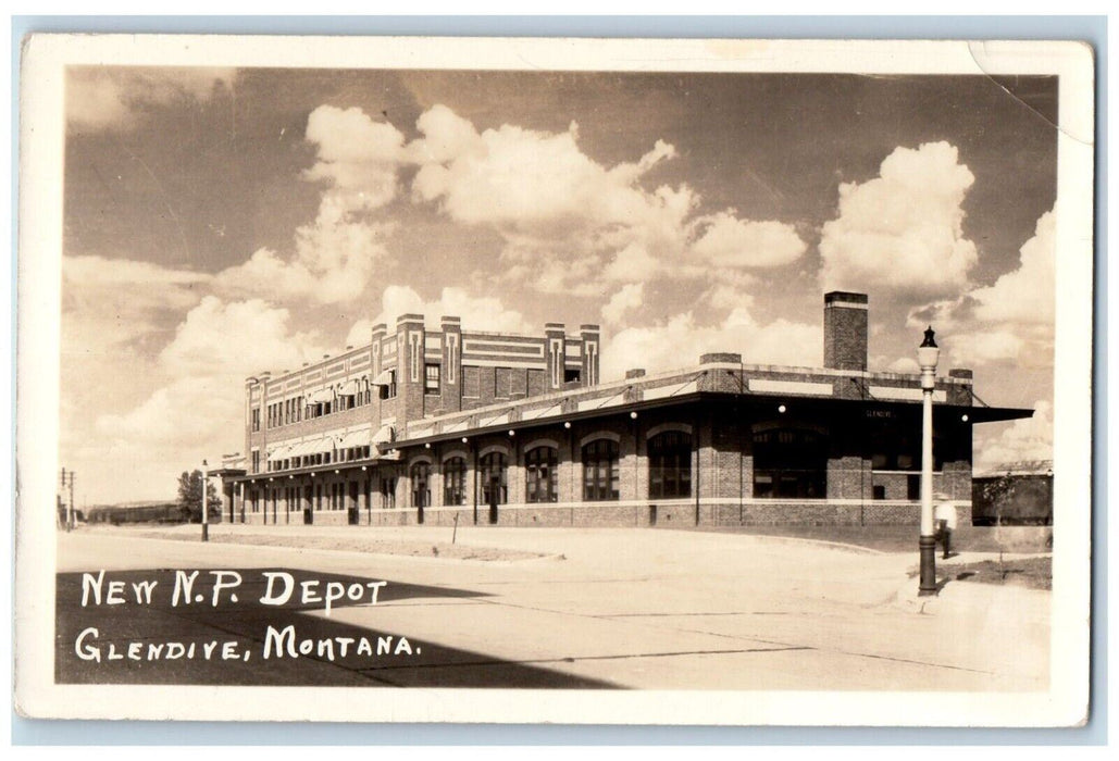 c1920's New Northern Pacific RR Depot Glendive Montana MT RPPC Photo Postcard