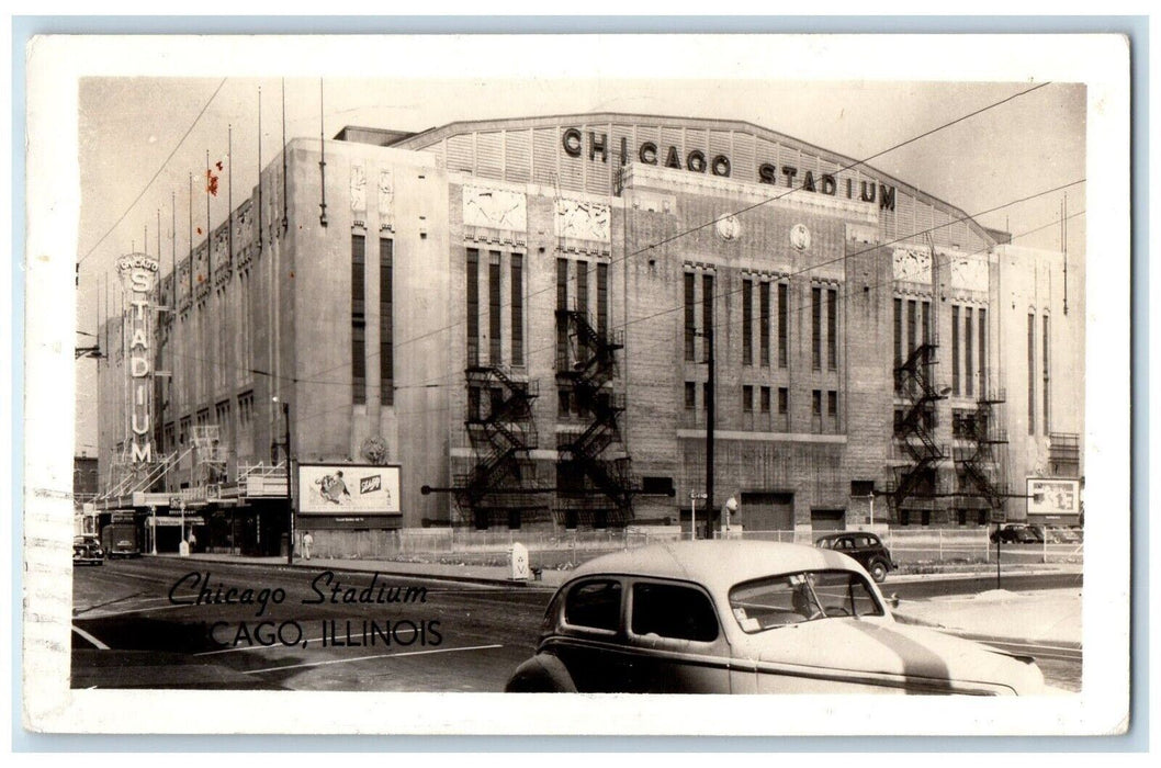 1947 Chicago Stadium Building Cars Chicago Illinois IL RPPC Photo Postcard