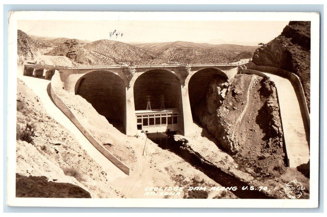 1938 Coolidge Dam Along US 70 Arizona AZ Frashers Vintage RPPC Photo Postcard