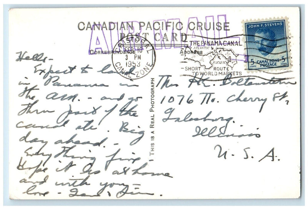 1953 Panama Canal Locks Cristobal Canal Zone RPPC Photo Postcard