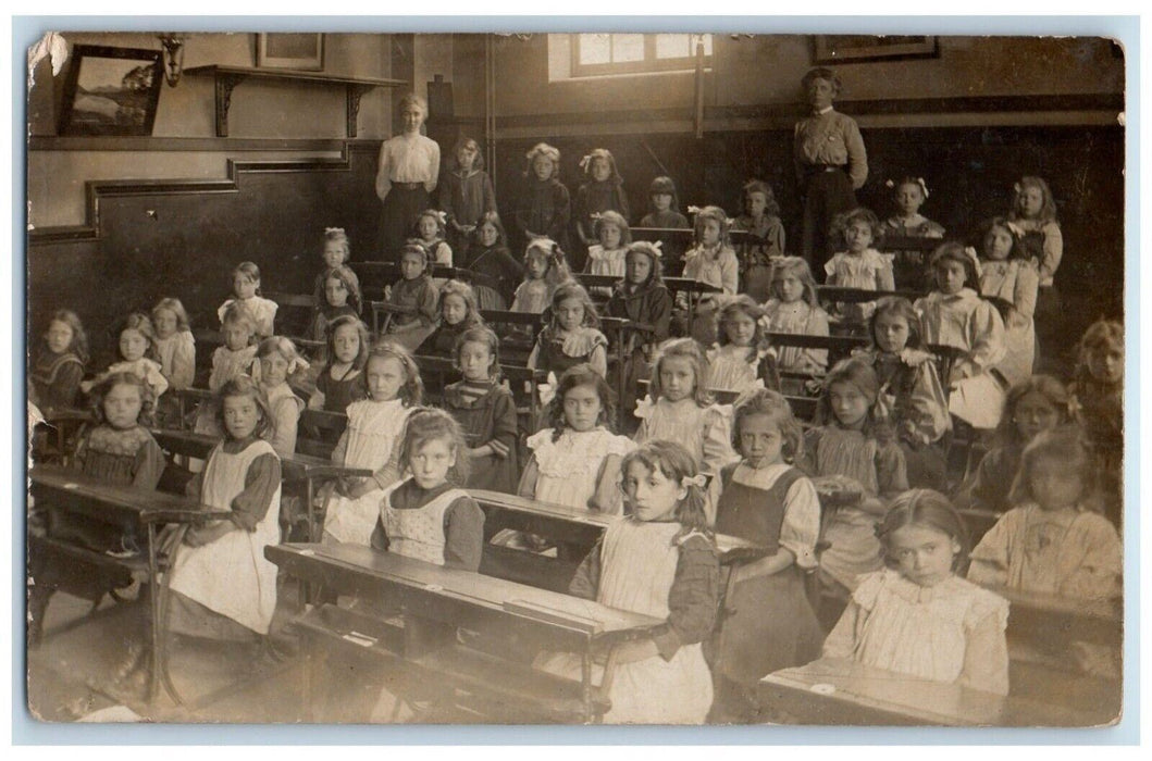 c1910 Girls School Interior Classroom Teacher RPPC Photo Unposted Postcard