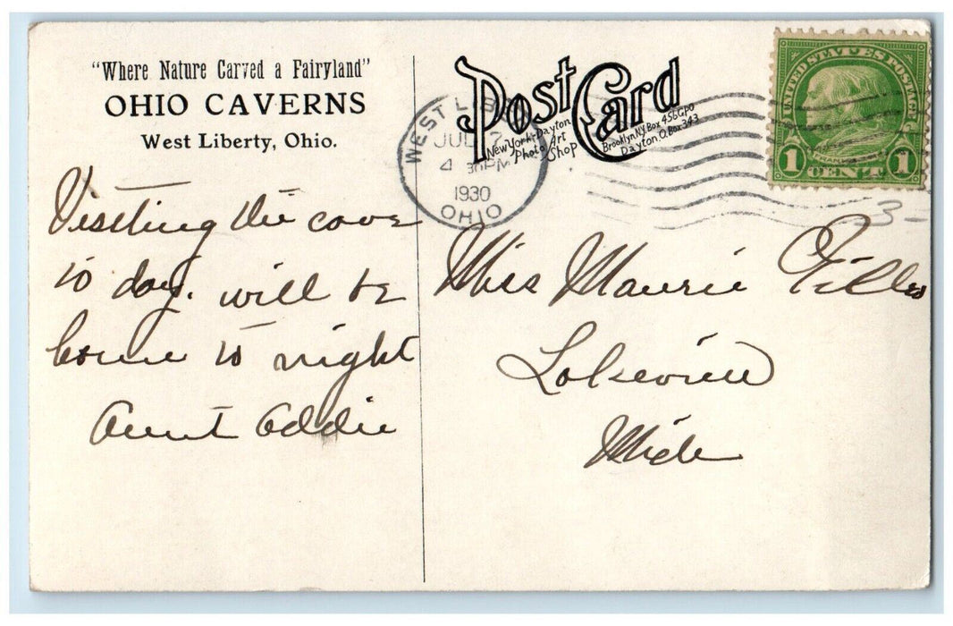 1930 View Of Ohio Caverns West Liberty OH Posted Vintage RPPC Photo Postcard