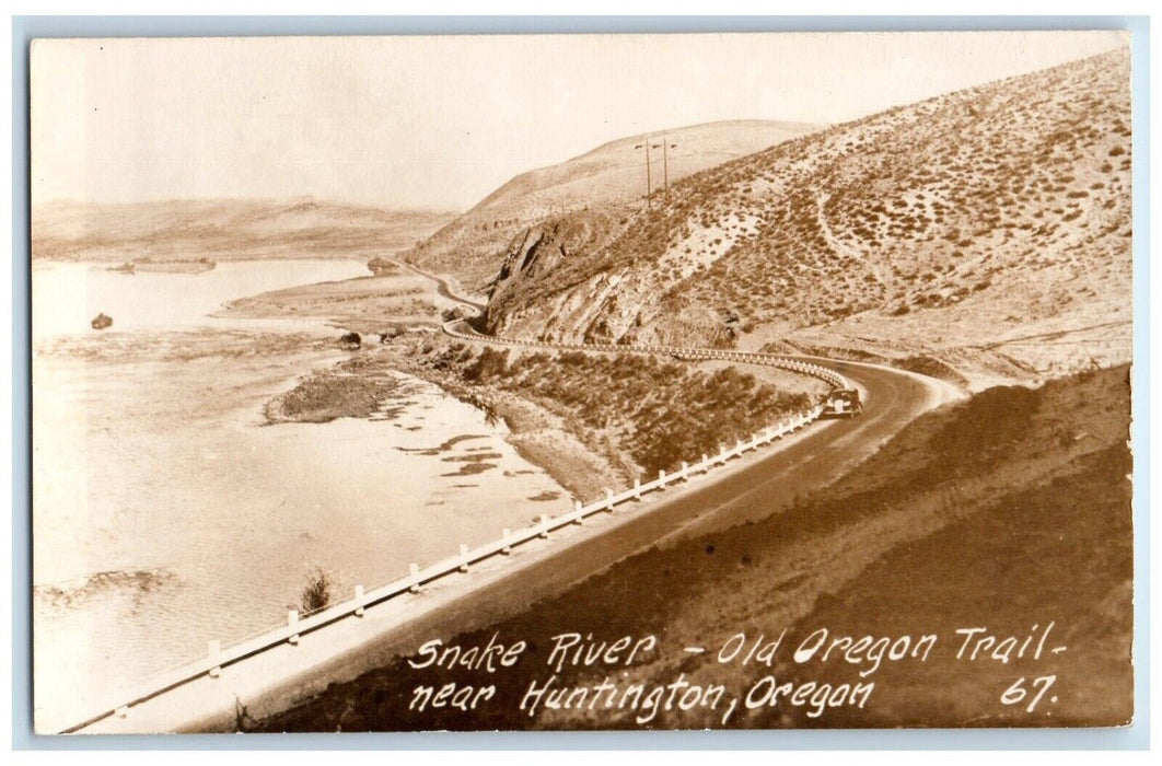 Snake River Canyon Old Oregon Trail Car Near Huntington OR RPPC Photo Postcard