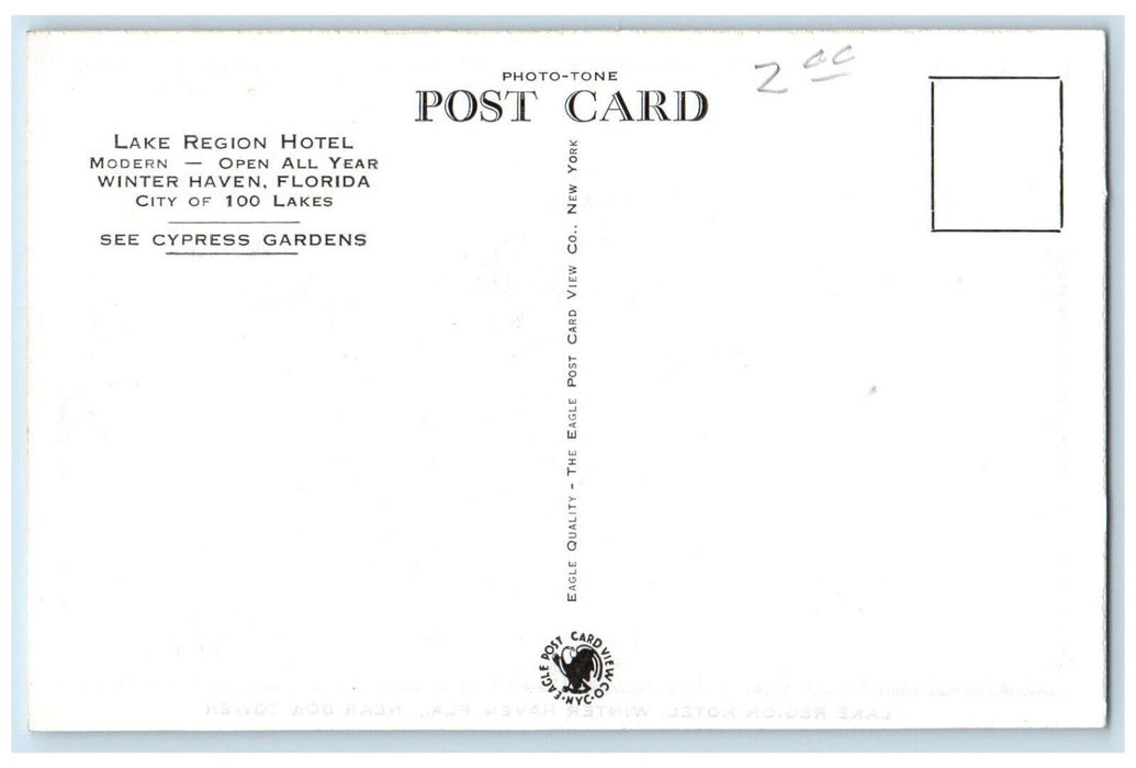 c1920's Lake Region Hotel Near Bok Tower Winter Haven Florida FL Postcard
