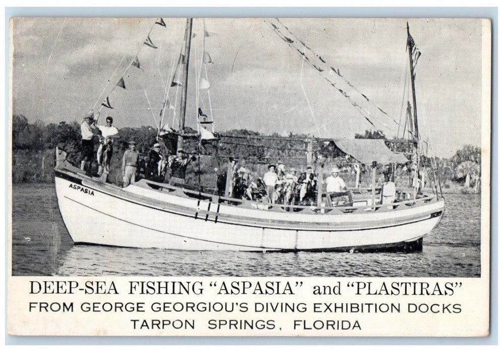 c1950's Deep Sea Fishing Aspasia Plastiras Tarpon Springs Florida FL Postcard