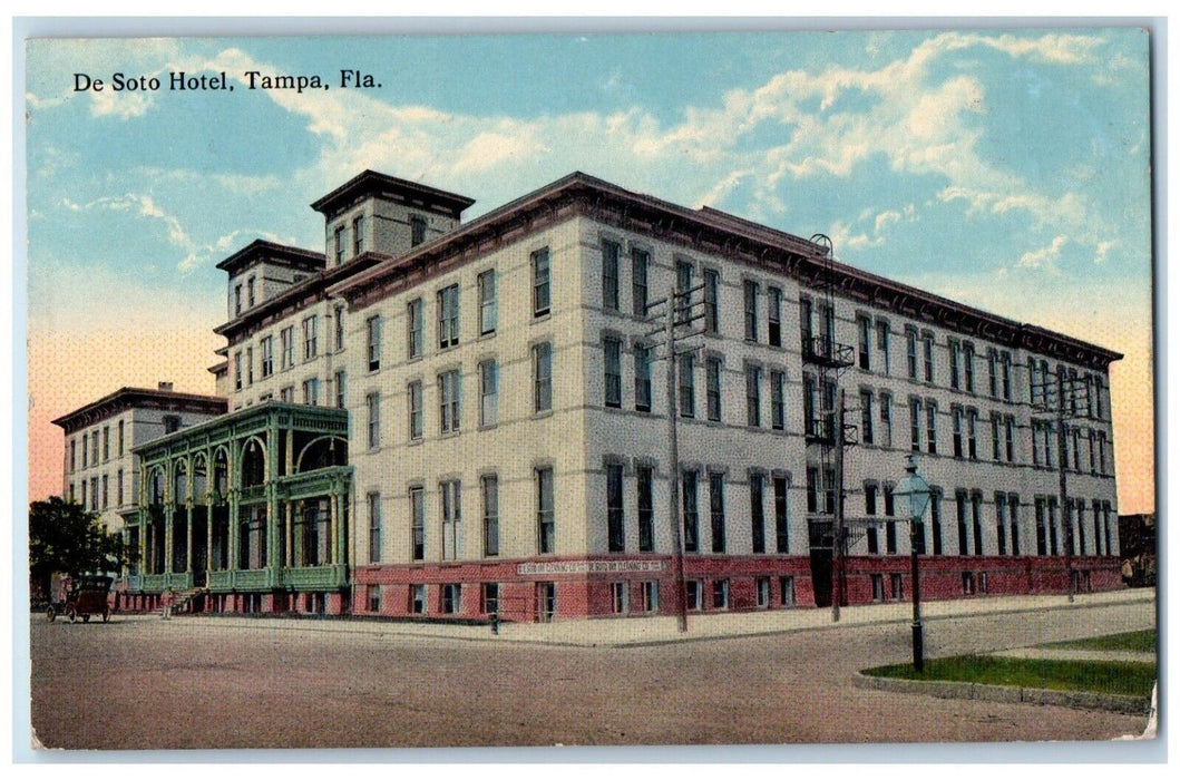 1917 Scene at De Soto Hotel Tampa Florida FL Antique Posted RPO Postcard