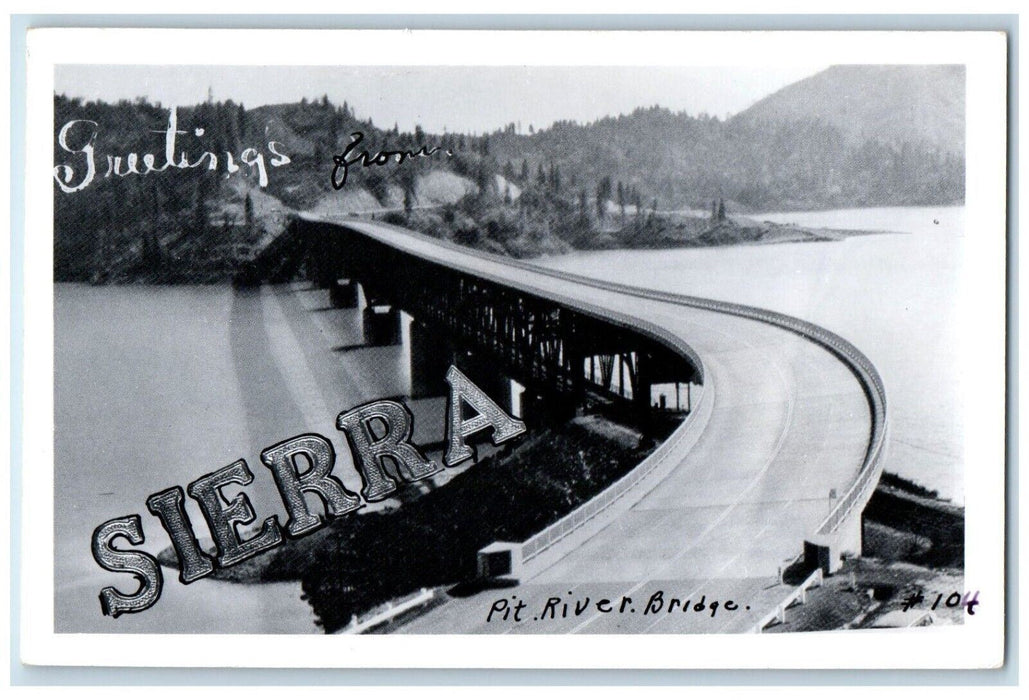 c1950's Greetings From Sierra Pit River Bridge Vintage RPPC Photo Postcard