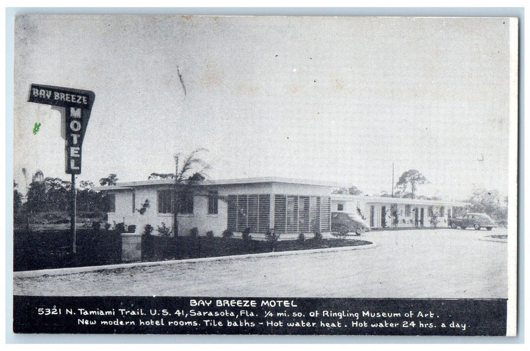 c1950's Bay Breeze Motel 5321 N. Tamiami Trail Sarasota Florida FL Postcard