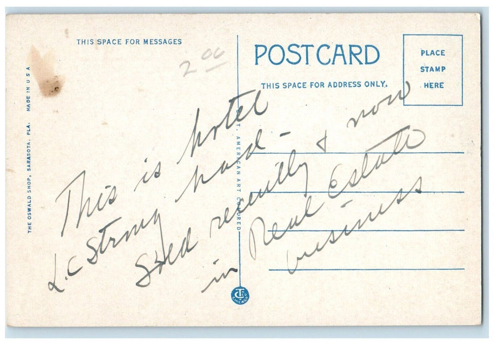 c1940's Bay Island Hotel Sarasota Florida FL The Oswald Shop Postcard