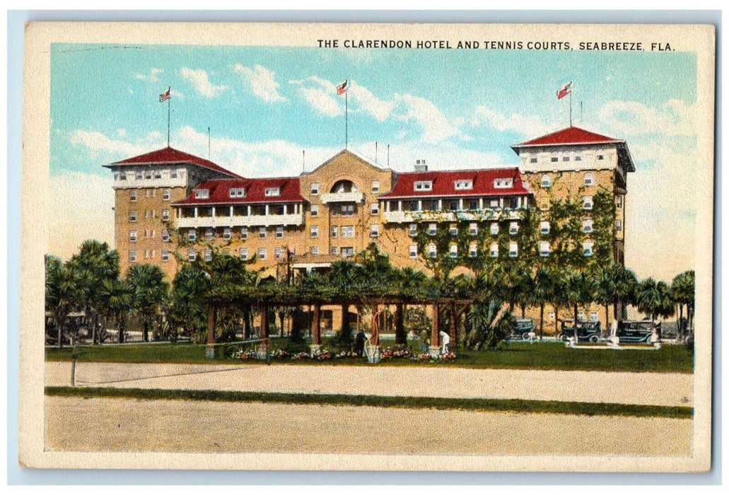 c1950's The Clarendon Hotel & Tennis Courts Seabreeze Florida FL Postcard