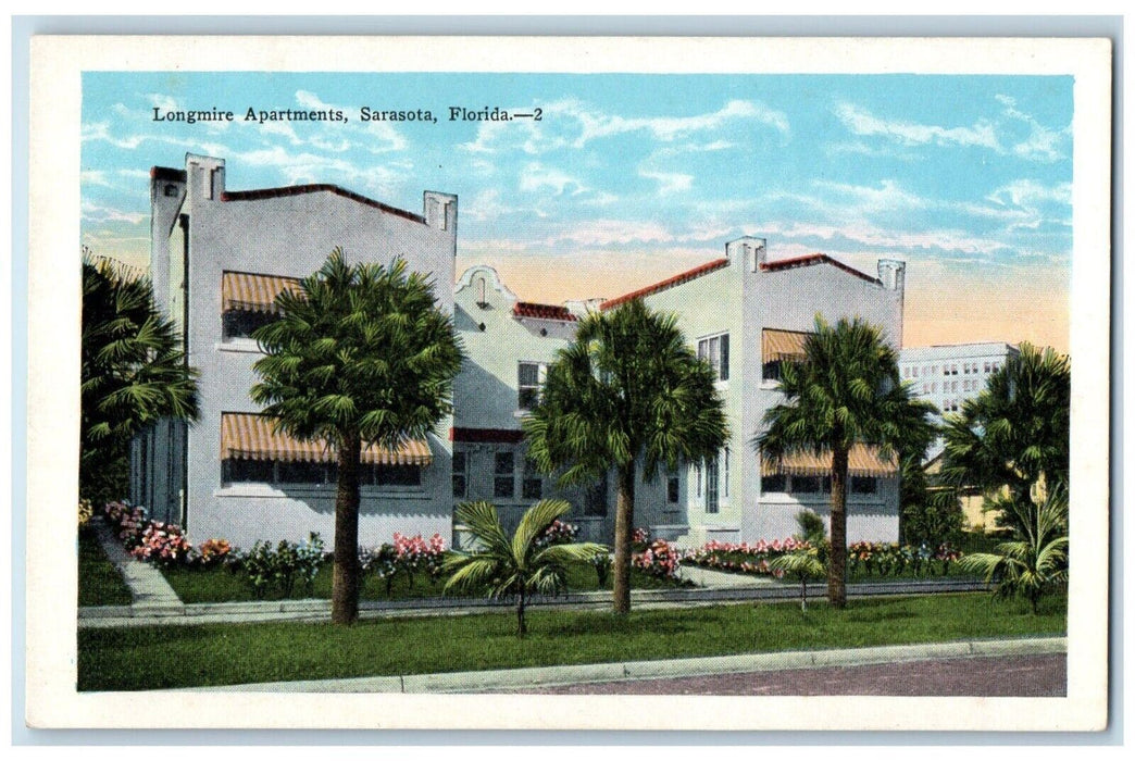 c1920's Longmire Apartments Sarasota Florida FL Antique Unposted Postcard