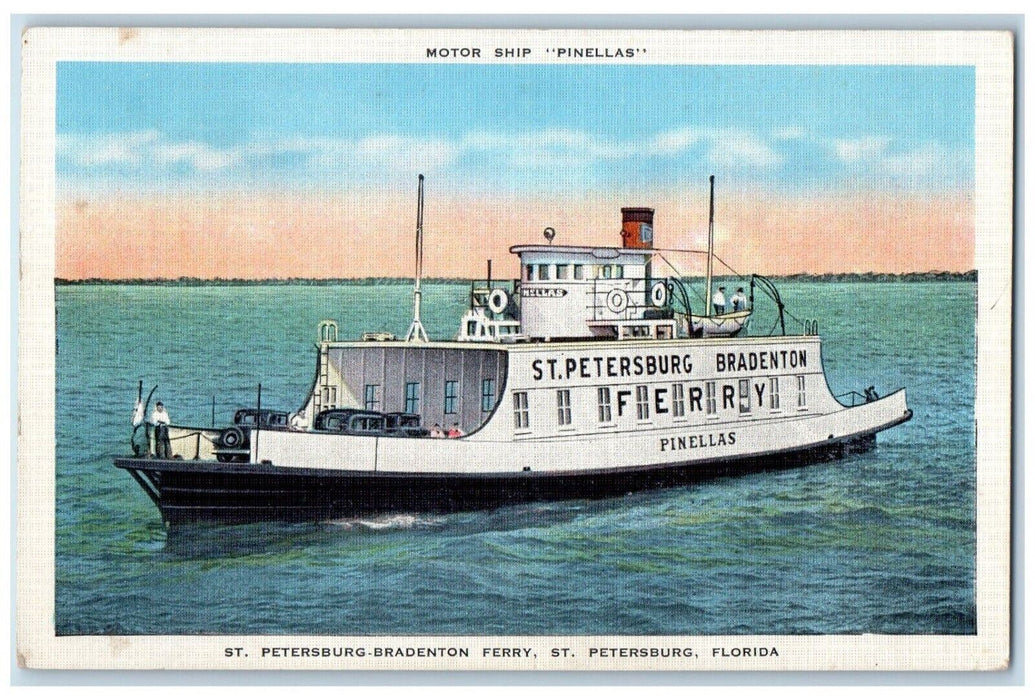 c1940's Motor Ship "Pinellas" St. Petersburg-Bradenton Ferry Florida FL Postcard