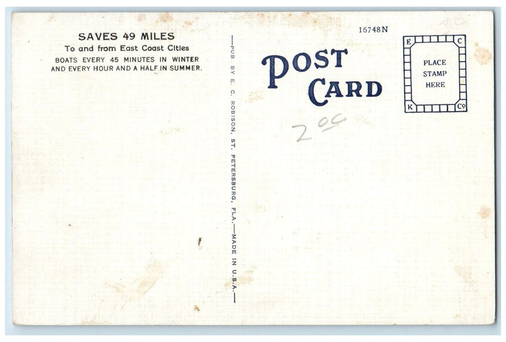 c1940's Motor Ship "Pinellas" St. Petersburg-Bradenton Ferry Florida FL Postcard