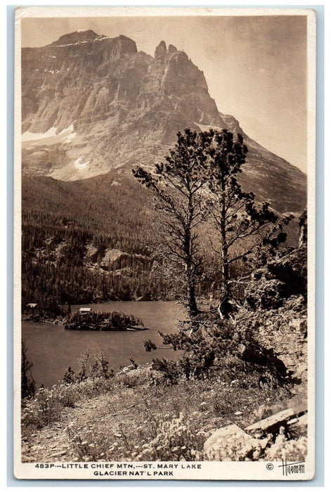 Little Chief Mtn St. Mary Lake Glacier National Park MT RPPC Photo Postcard