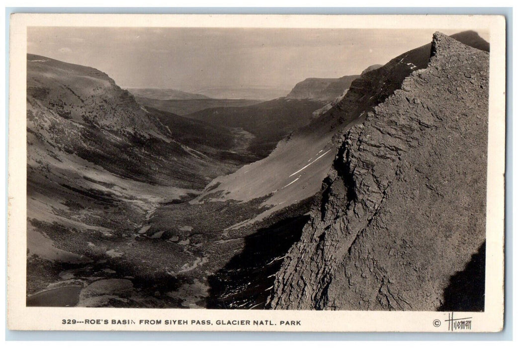Roe's Basin From Siyeh Pass Glacier National Park Montana MT RPPC Photo Postcard