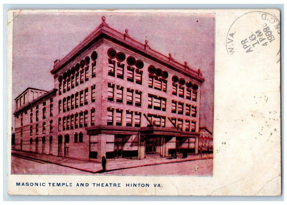 c1908 Exterior Masonic Temple Theatre Hinton Virginia Brooklyn West VA Postcard