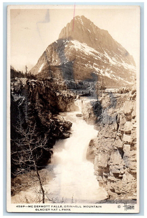 Mc Dermott Falls Grinnell Mountain Glacier National Park MT RPPC Photo Postcard