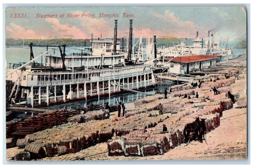 1913 Steamers Ship At River Front Memphis Tennessee TN Antique Posted Postcard