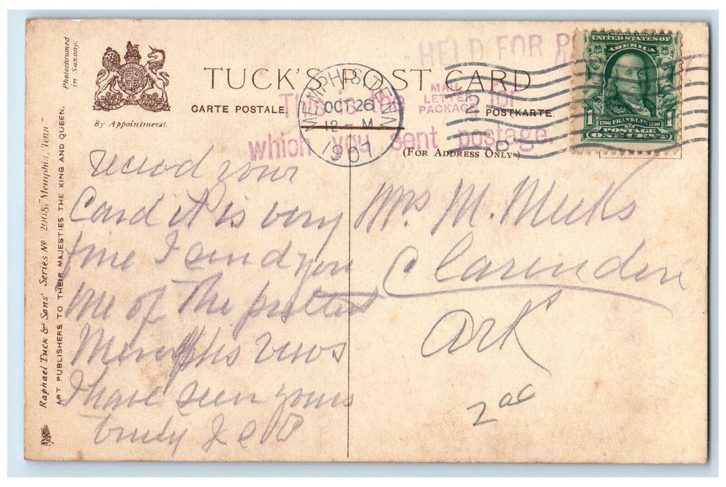 1907 View Of Court Square Park Memphis Tennessee TN Vintage Tuck's Postcard
