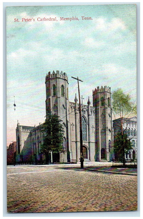 View Of St. Peter's Cathedral Street Scene Memphis Tennessee TN Antique Postcard