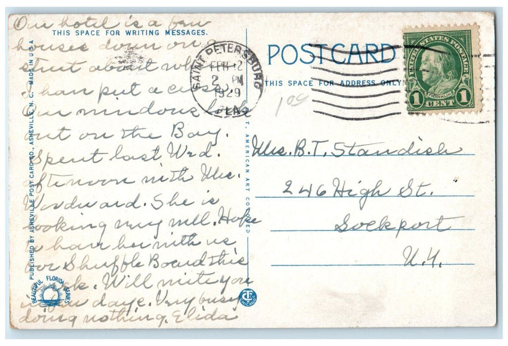 1929 Beach Drive St. Petersburg The Sunshine City Florida FL Postcard