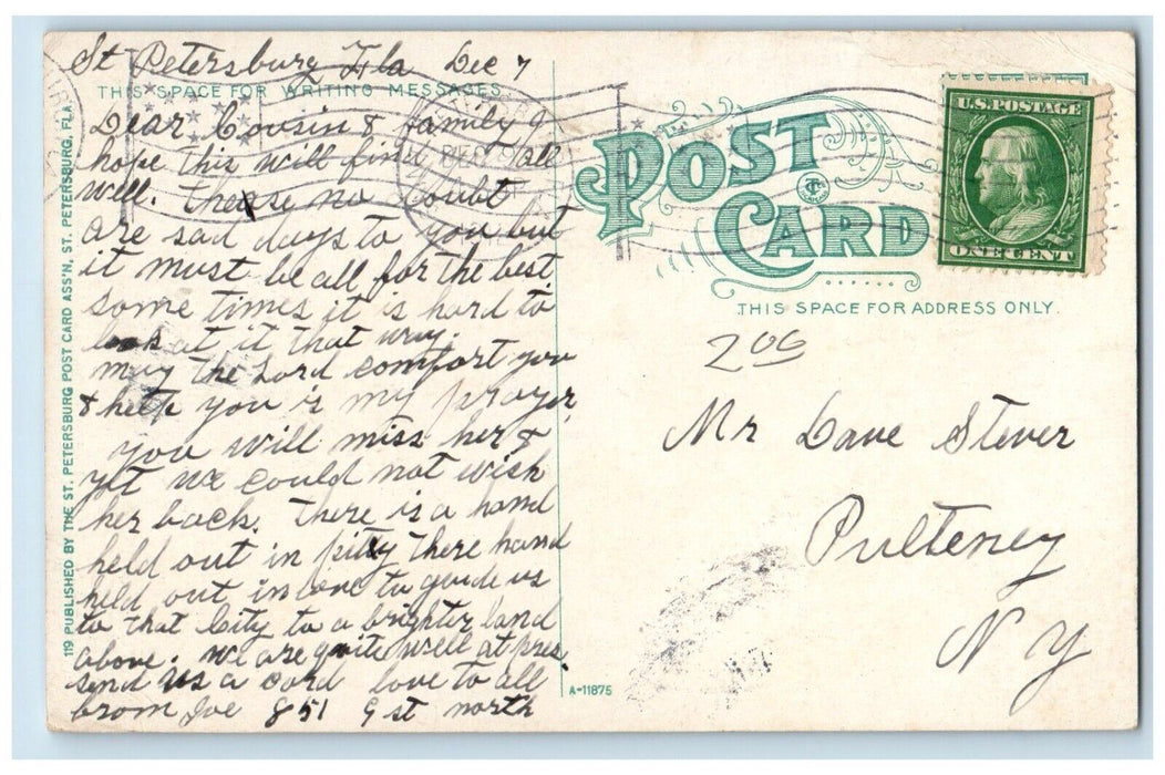 1912 2nd Street North St. Petersburg Florida FL Antique Posted Postcard