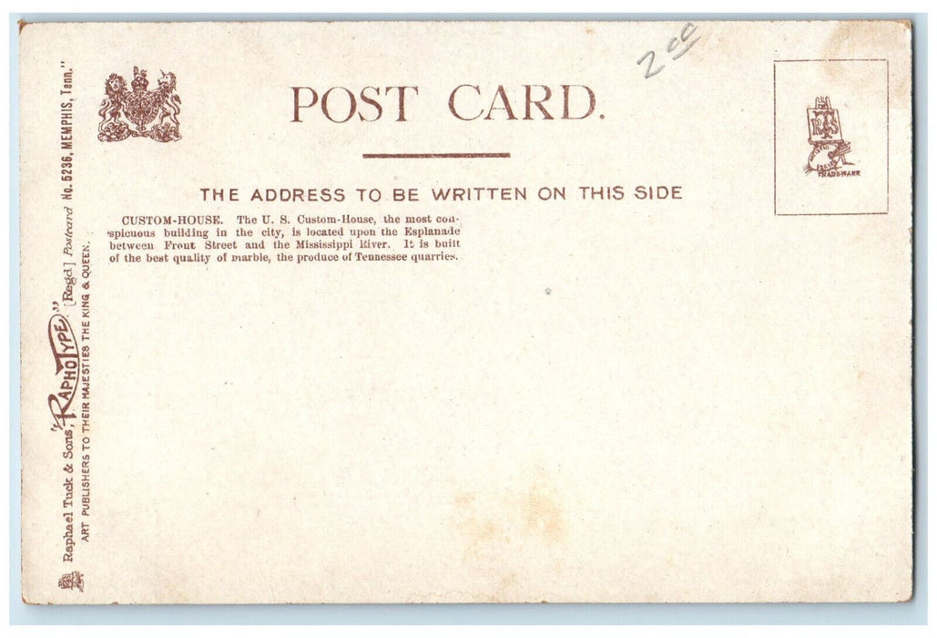 U.S Custom-house Building Memphis Tennessee TN Tuck's Antique Unposted Postcard