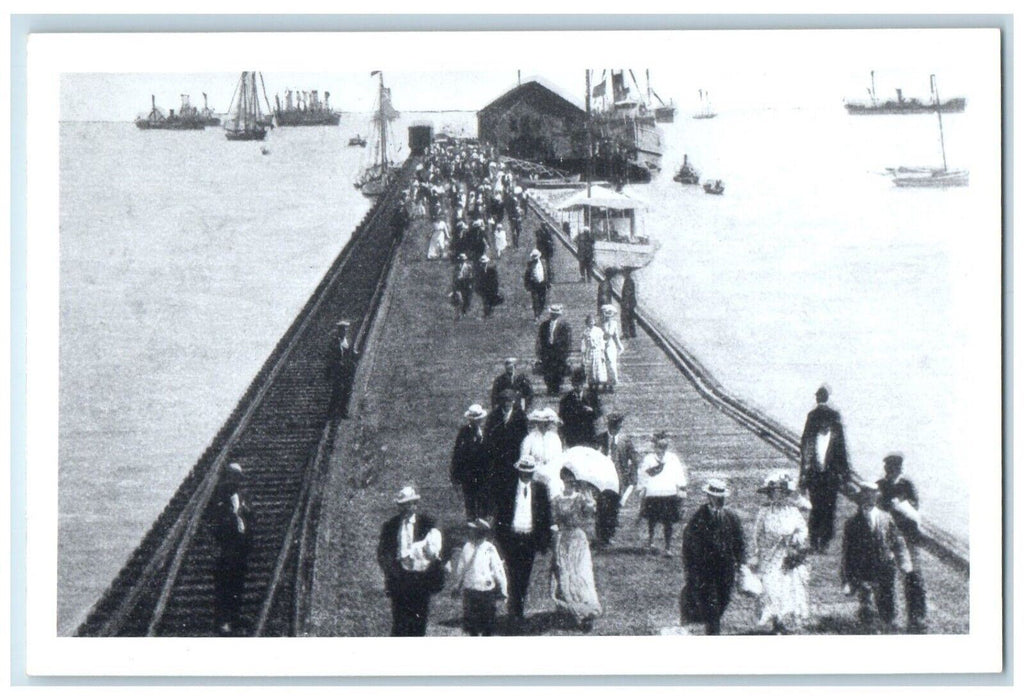 1920 Railroad Station Wharf Crowd Provincetown Massachusetts MA Vintage Postcard