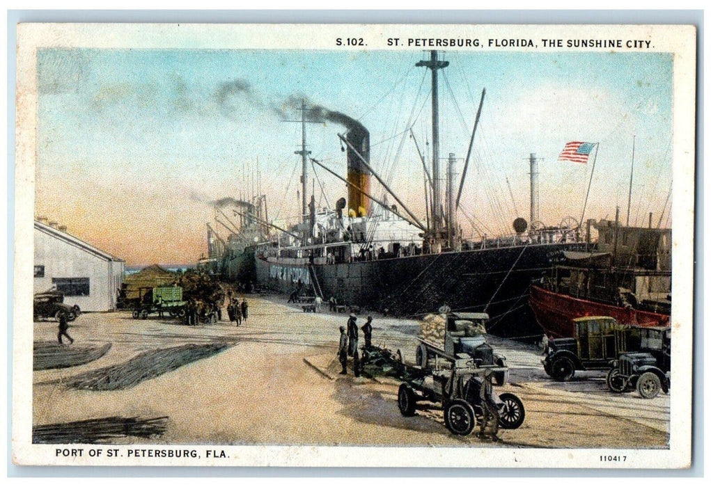 c1930's Steamship Scene at Port of St. Petersburg Florida FL Postcard