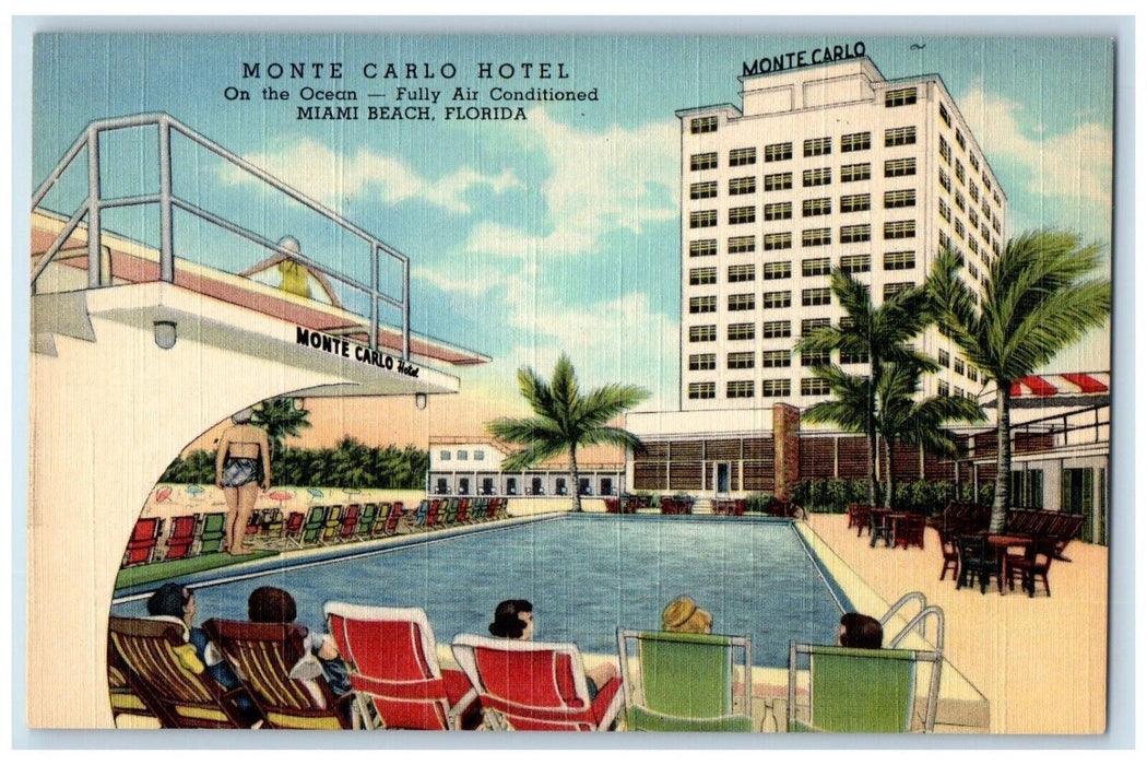 c1940 Exterior Monte Carlo Hotel Pool Side View Miami Beach Florida FL Postcard