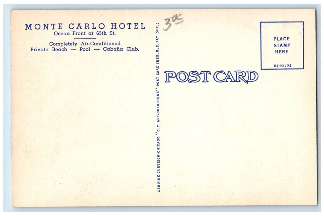 c1940 Exterior Monte Carlo Hotel Pool Side View Miami Beach Florida FL Postcard