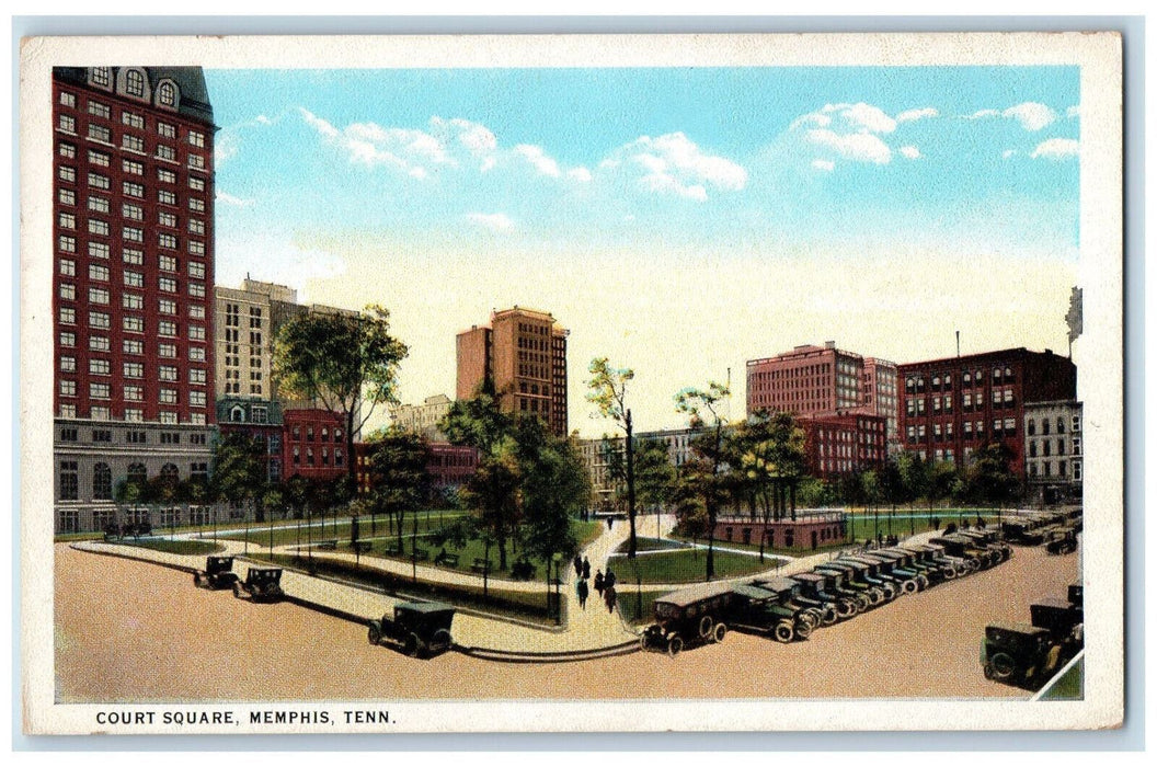 Court Square Park Car-lined Building Memphis Tennessee TN Vintage Postcard