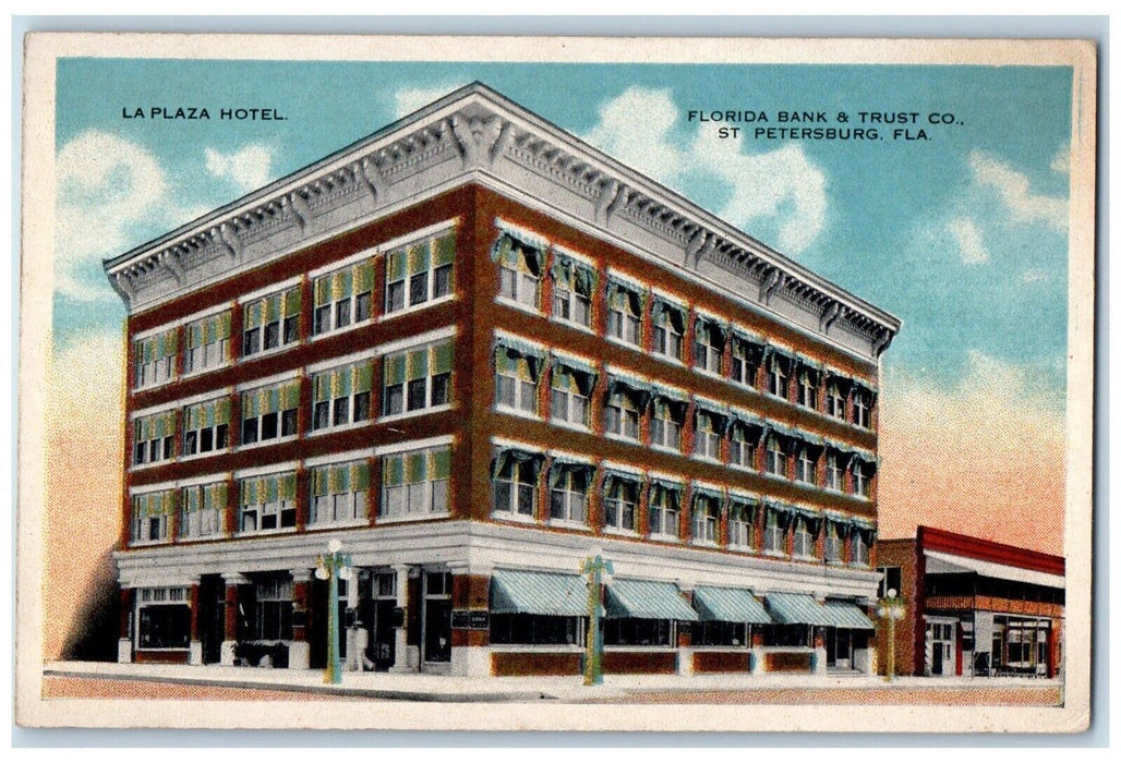 c1920's La Plaza Hotel Florida Bank & Trust Co. St. Petersburg FL Postcard