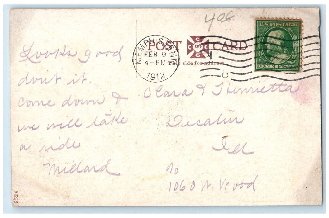 1912 Memphis Sky Line No. 2 Tennessee TN, Steamer Ship Scene Antique Postcard