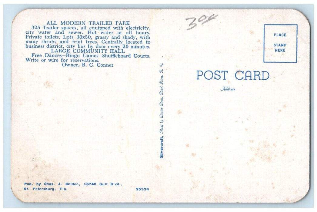 c1950's Orange Blossom Trailer Park Fifth Avenue St. Petersburg FL Postcard