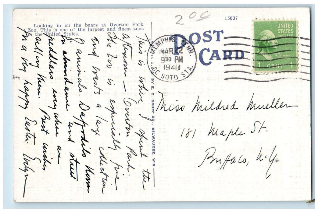1940 View Of Bear Pits Overton Park Zoo Memphis Tennessee TN Vintage Postcard